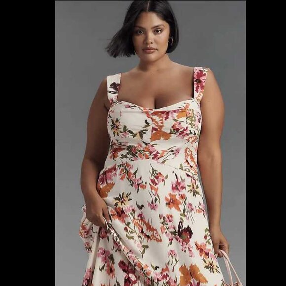 New XL Maeve x Anthropologie The Jocelyn sleeveless slip midi dress pink floral - Picture 2 of 14